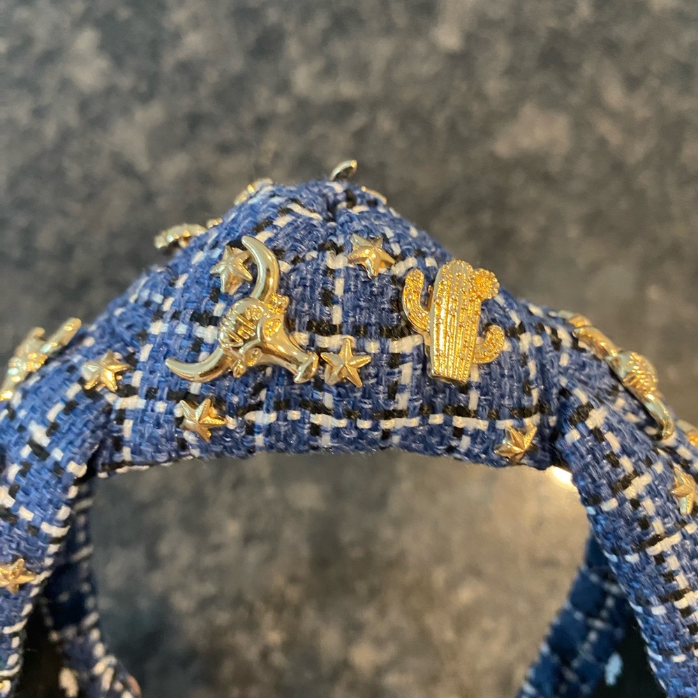 Lele Sadoughi Blue and Gold Western Tweed Headband - Picture 5 of 6